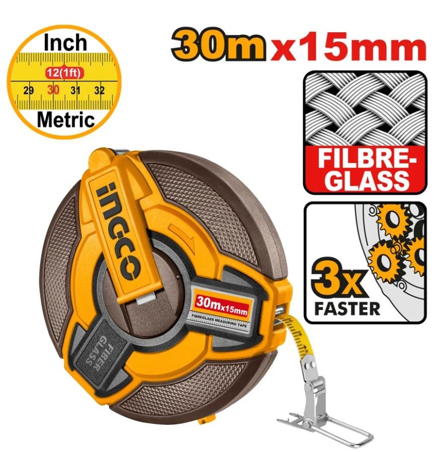 INGCO CINTA METRICA FIBRA DE VIDRIO 30MTS X 15MM HFMT1820