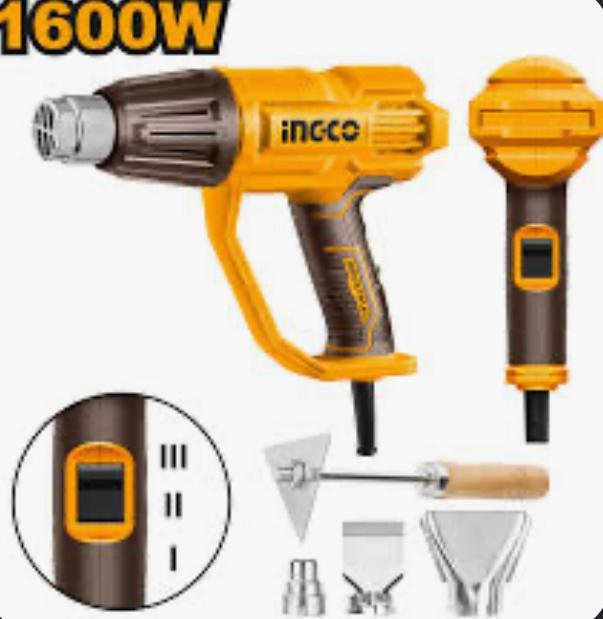 INGCO PISTOLA DE CALOR 110V 1600W 450/550ºC INCLUYE 3 BOQUILLA Y RASPADOR UHG160047
